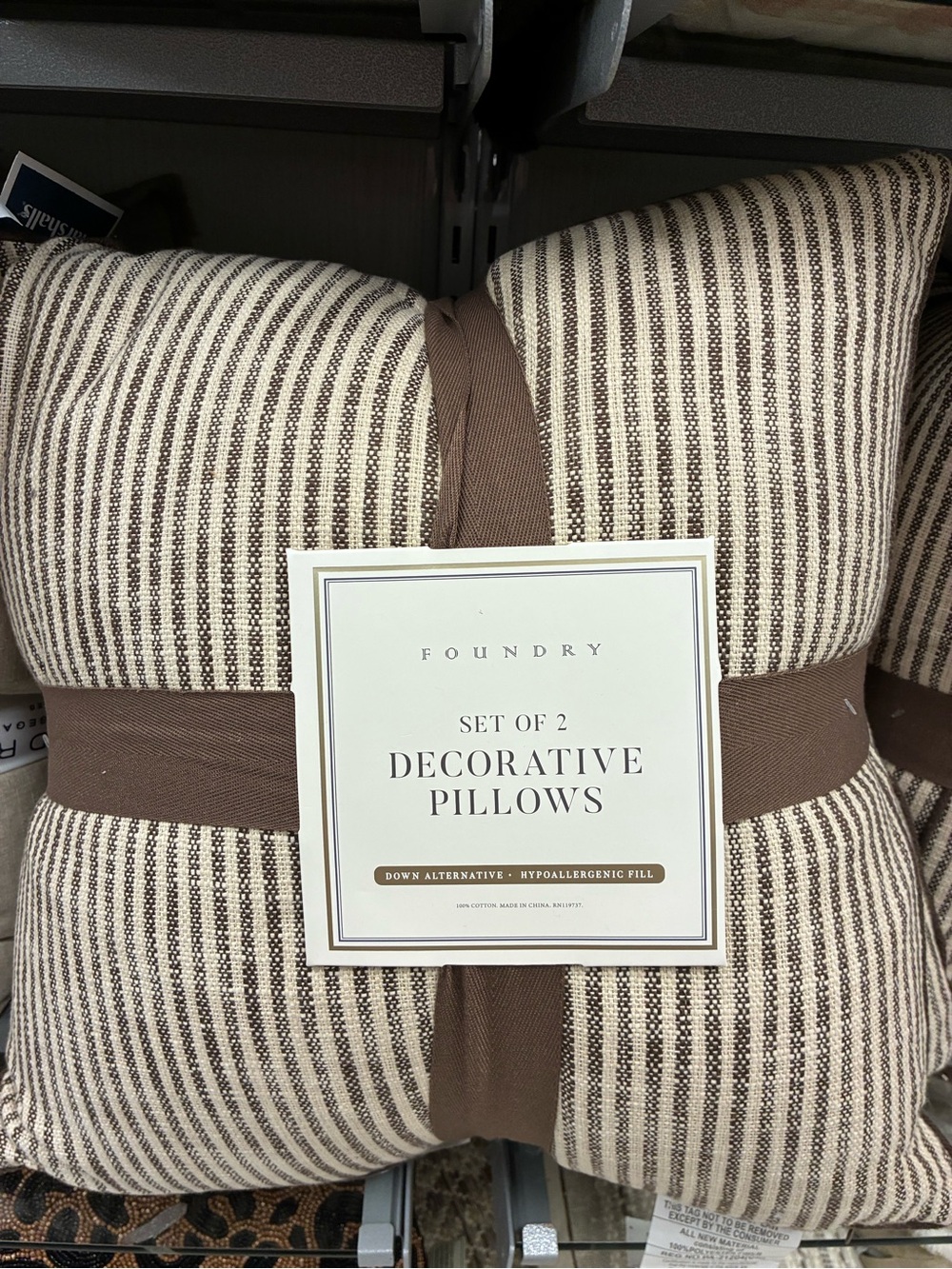 The Foundry Supply Co. Brown and Cream Striped Throw Pillow Set of 2